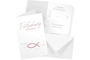 ‎ITENGA itenga Klappkarten Fisch DIN A6 6 Stück Einladungen Menükarten Postkarten Taufe Kommunion Konfirmation für Jungen und Mädchen (Kommunion Rosa)