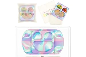 EasyMat Mini Portable Silicone Baby Suction Plate by EasyTots | Lid and Carry Case Included | Travel Friendly | Perfect Placemat for High Chair Feeding & Baby Led Weaning (Unicorn)