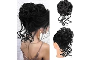 SHANGXIU chignon postiche cheveux Elastique Postiches Bouclés Ondulés Chouchou Cheveux Naturel Faux Grande Chignon pour Femmes Fille(Noir Naturel)