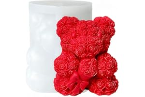 JDH SILICONE Jumbo Moules en silicone 3D pour ours, moules pour bricolage, cadeaux féminins, cadeaux d'anniversaire, résine époxy, moules à savon, moules à plâtre, bougies parfumées tenir une fleur Ours