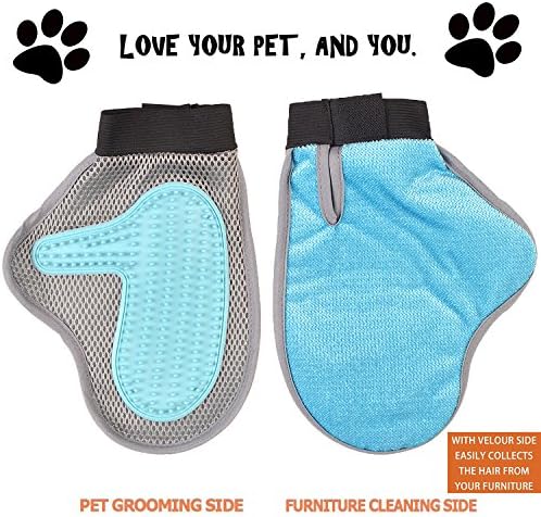 2-in-1 Pet Grooming Glove, Furniture Hair Remover Mitt + Massage Tool - For Cat &amp; Dog - Long &amp; Short Fur - Gentle Deshedding Brush - Rubber Tips for Massage
