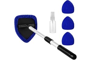 SHENGRUI Car Windscreen Cleaner Car Window Cleaner with Extendable Long Handle and 4 Washable Reusable Microfiber Pads, Windshield Cleaning Tool, Auto Interior Exterior Glass Wiper Kit Office Home (Blue)