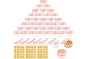 RVLZKCPG 40 Pezzi Contenitori Cosmetici, 10ml Plastica Barattolini Plastica Piccoli, Mini Vuoti Vasetti Cosmetici, Contenitori Vuoti Trasparenti per Lozione, Crema con Tappo a Vite, Spatola ed Etichetta (Rosa)