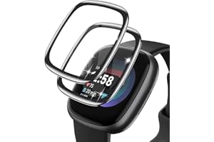 LAUGCIHE [3 Pack] Compatible for Fitbit Versa 4 Screen Protector Tempered Glass, [Upgrade 3D Curved Full Coverage Film] Waterproof Anti-Scratch for Fitbit Accessories