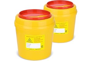 ATOMUS 2pcs 2L Yellow Tattoo Plastic Sharp Container Box Sharps Containers Needle Destruction Waste Bin Needle Disposal Bin with Lid for Tattoo Eyebrow Blade