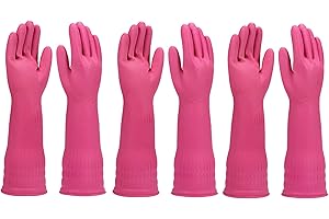 WEKIWGOT 3 pares de guantes de goma largos para lavar la cocina, reutilizables e impermeables con mango antideslizante, ideal para limpieza del hogar y enjuague
