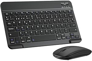 Cimetech Teclado y Ratón Inalámbrico Bluetooth, Teclado ergonómico Ultrafino con batería Recargable integrada para iOS, Mac, iPad, Windows y Sistemas operativos Android 3.0, Español QWERTY, Negro