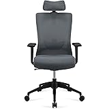 Amazon Basics Sedia da ufficio Executive, schienale alto, poggiatesta, braccioli e supporto lombare regolabili, Grigio, 63 x 