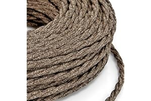 METOO DESIGN 3 Mt Cavo elettrico Treccia Trecciato stile vintage rivestito in tessuto colorato Filato Grezzo Canvas Lino Marrone sezione 2x0,75 per lampadari, lampade, abat jour, design. Made in Italy