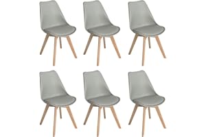 ‎EGGREE EGGREE 6er Set Esszimmerstühle mit Massivholz Buche Bein SGS Geprüfter, Retro Design Gepolsterter Stuhl Küchenstuhl Holz, Grau