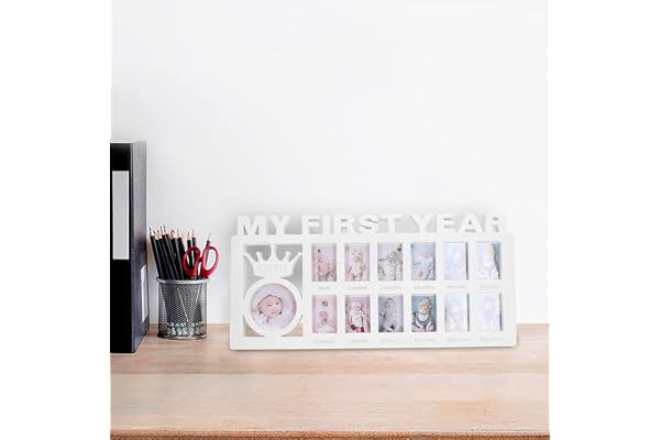 Alvinlite My First Year Collage Photo, Baby Milestone Keepsake Newborn Baby Registry Cadre Photo Nouveau-né Croissance mensuelle de bébé Cadre Photo Durable Poli 12 Mois Petits Cadres Photo(Blanc)