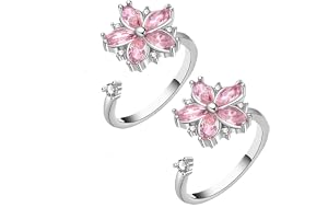 2 St Spinnerringar | Justerbar Fidgetring Med Blommotiv | Blommig Tumspinnarring För Kvinnor Me-d Ångest| Stress Med Rosa Glänsande Effekt För Stressreducering, Långa Flygningar Och Meditation