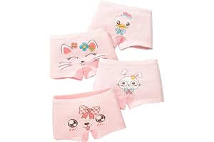 Girls Underwear,Toddler Soft Breathable Pure Cotton Boxers Knickers Undies Set,4 Pack Kids Shorts Panties 2-14 Years