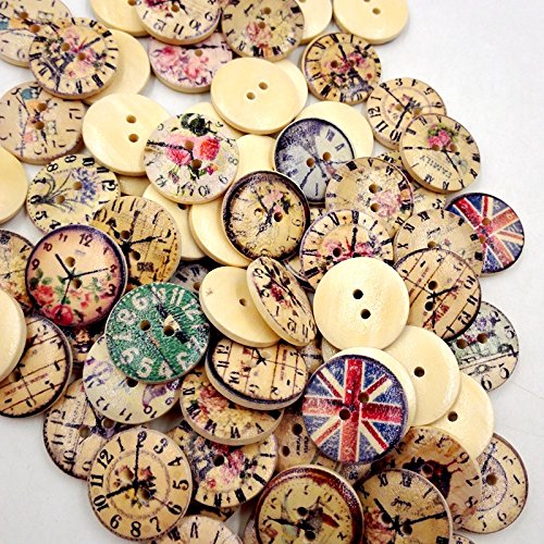 Gazechimp 50pcs GROSSE Holz Knopf Knöpfe Dekorative Vintage Style MIX 20mm - 4