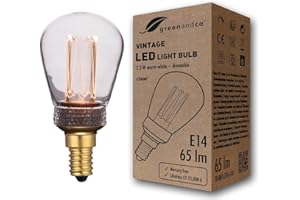greenandco Dimmable Vintage Design LED Bulb for Mood Lighting | E14 ST45 | Clear | 2.3W 65lm | 1800K Extra Warm White | 320° | 230V | Flicker-Free | Edison Bulb