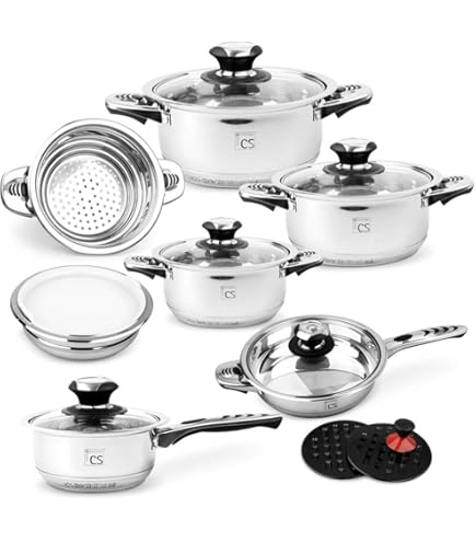 Topf Set Topfset 10-teilig Edelstahl Kochtöpfe Mit Glasdeckel