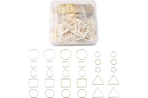 Craftdady 300 anillos de eslabones rectangulares de latón con bisel abierto, forma de círculo, triángulo, 15 estilos, marco de abalorios, aretes, accesorios de joyería