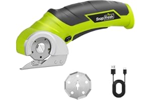 SnapFresh Cardboard Cutter 4V Rotary Cutter Cordless Electric Scissors with 2 Self-Sharpening Blades & Safety Lock for Cardboard, Package, Leather, Carpet, Plastic, Box Cutting