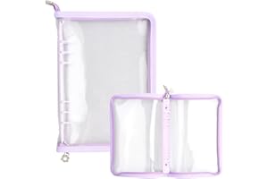 DRWOSM A5 Ringbuchhülle PVC Binder Abdeckung Wasserdichte Transparenter Reißverschluss Notizblock Ringordner Kunststoffhüllen für Ordnerhüllen, Fotokarten, Mini-Fotos, Karten, Dateien (Lila)
