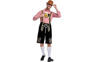 Beeoecm Oktoberfest Herren Outfit, Deutsch Bayern Oktoberfest Kostüm Herren Bayerische Kleidung Set mit Abnehmbarem Lätzchenträger, Hemden, Kniesocken und Bayerischen Filzhüte