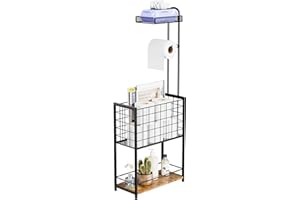 SWTYMIKI Freestanding Toilet Paper Holder - 4-Tier Toilet Roll Holder Free Standing Stand with Large toilet roll Basket, Stand Mega Roll Storage Rack for Extra Rolls, Magazines, Wet Wipes, Black
