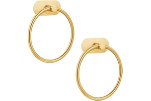 MARKCCO Lot de 2 Anneaux Autocollants pour Salle de Bain, Support Mural pour Serviette de Cuisine avec adhésif Puissant, sans perçage, en Acier Inoxydable, antirouille - Organisateur de Bain Moderne - Or