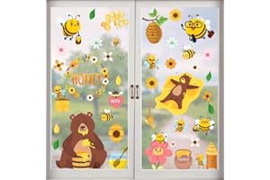 FRIEDWOHL Fensteraufkleber Biene,Biene Gnom Aufkleber,Fenstersticker Frühling Ostern,Fensterbilder Blumen Wiederverwendbar,Fensterdekoration Blumen
