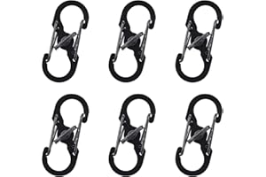 KRYMSON Mosquetón de 6 piezas, gancho de camping, llavero de metal, mosquetón en forma de S, mini mosquetón antirrobo y anticaídas, llavero de montañismo (negro)