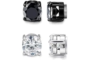 Aibada 2 Pairs Stainless Steel Magnetic Stud Earrings for Men Women No Piercing Clip on CZ Earrings,5-8mm（-）