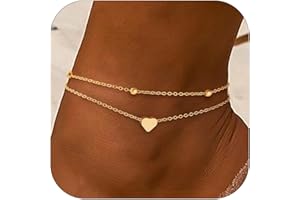 HARJJME Fußkettchen für Damen Silber 925 Gold Fussketten für Frauen Doppelte Herz Perlen Plättchen Twist Infinity Fußkette Verstellbare Layered Sommer Strand Fußschmuck Geschenk