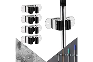 CWOVRS Broom Holder Wall Mounted, 4PCS Mop Broom Holder Stainless Steel, Heavy Duty Garage Tool Hanger Mop Broom Storage Rack Mop Holders for Kitchen Bathroom Garden Laundry Closet ect.