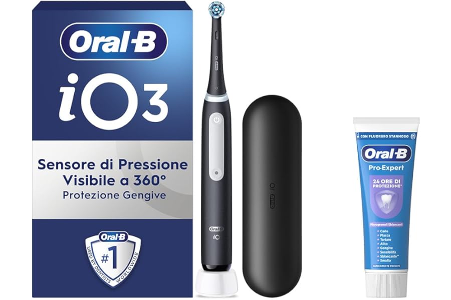 Oral-B iO 3 Electric Toothbrush, Black, Electric Toothbrush, 1 Replacement Head, Travel Case + Pro-Expert Toothpaste Gentle Whitening, Teeth Cleaning