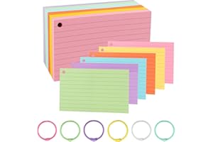 TECDW 300 Hojas Flashcards 7,6 x 12,7 cm Tarjetas Estudio con 6 Anillas de Encuadernación, Tarjetas de Índice con Rayas, Fichas Rayadas, Cartulina de Revisión para Hogar Escuela Oficina Notas (005)