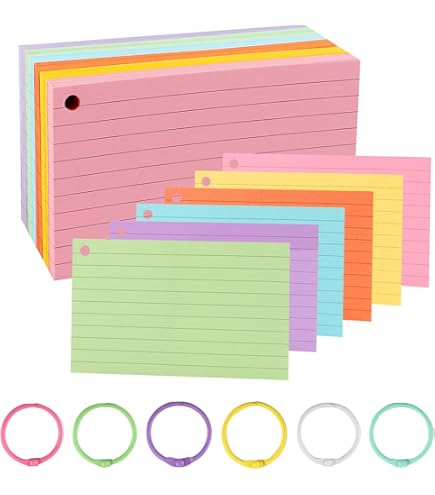Flashcard In Cartoncino Kraft Con Anello: 250 Pezzi 7x4cm Per Apprendimento Vocabolario E Formule | 5 Libretti Colorati In Pratica Scatola