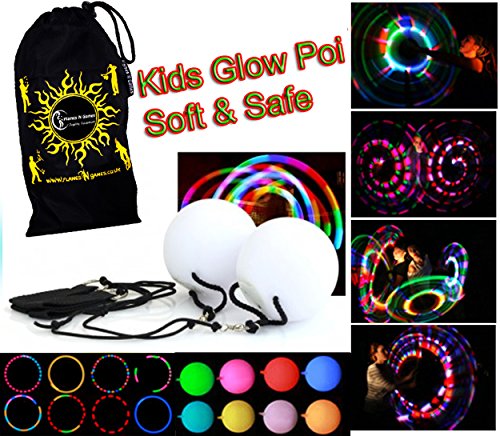 Kids LED Glow POI Set + Travel Bag! SOFT & SAFE Light Weight Multi Functioning Glow LED Poi Set (incl.Batteries)