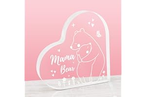 HONMOK Gifts for Mum, Mothers Day Birthday Gifts for Mummy, Mama Bear Heart Piece Acrylic Plaque, Mum Gifts Ideas from Daughter Son Kids on Christmas Mother's Day Presents