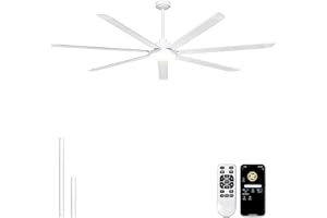 Ohniyou Ventilador de Techo de 213 cm con Luz - Ventiladores de Techo Industrial Grande con Control Remoto/APP, 7 Aspas de Aluminio, Motor DC Silencioso para Interior Exterior Terraza Garaje, Blanco