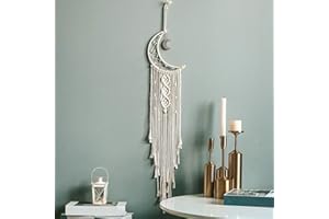 Dremisland Arazzo da parete in macramè, con luna, acchiappasogni, in tessuto, per la casa, per la cameretta dei bambini, per matrimoni, decorazioni artigianali (luna, senza luce)