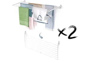 foxydry Fold, Stendibiancheria da parete, Stendino Verticale, Pieghevole da Interno e Esterno in Alluminio e Acciaio 118x50x50 cm (Bianco - Chiusura Verso il basso, 2x Fold 120)