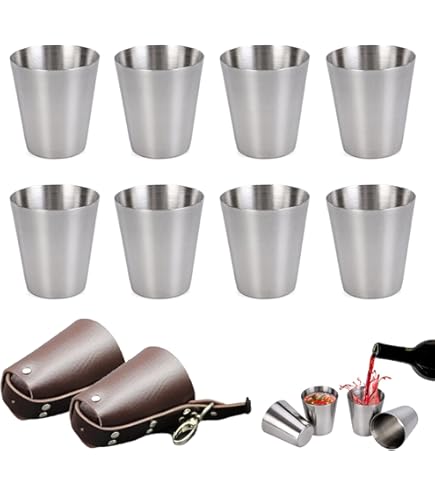 Bicchierini Da Shot In Acciaio Inox - 12 Pezzi | Con Catena Portatile | Per Feste E Outdoor | Nero E Argento - Foto 6