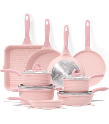 Set Pentole Ceramica 10 Pezzi Effetto Marmo Rosa - Antiaderente, Per Induzione - Foto 8