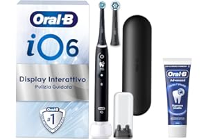 Oral-B Spazzolino Elettrico Ricaricabile iO 6N Nero, 1 Spazzolino Elettrico, 2 Testine Di Ricambio, Custodia Da Viaggio + 1 Dentifricio Oral-B Advanced Rigenera Smalto, Pulizia Denti Efficace