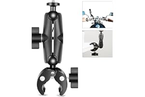 PULUZ Super Clamp Crabe Action Camera Moto Guidon Support Fixe Clamp 360 ° Rotation Rotule Tête Boule Filetage 1/4" pour Caméra Studio Trépied Support Compatible avec Gopro/Insta360 X5 X4 X3/OSMO et autres