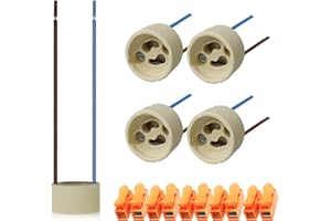 SWEIER 5 Sets of GU10 Lamp Holders,High Temperature Resistant Silicon Wire is Connected to GU10 Connector Ceramic Base, 0-250V ，Including quick connect terminals,Suitable for LED Bulbs