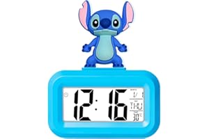 HOAQPPOY Stitch Sveglia Digitale da Comodino Bambini, Stitch Bambina, Sveglia Intelligente Bambina con Temperatura Data Snooze, Lilo e Stitch, Stitch Gadget, Sveglia Digitale per Bambini(blu)