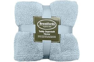 Brentfords Teddy Fleece Blanket Large Throw Over Bed Plush Super Soft Warm Sofa Bedspread, Duck Egg - 200 x 240 cm