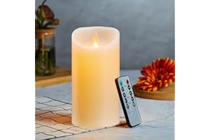 LONKENN Candele LED, Flickering Flameless LED Candele, Candele a Batteria, con Telecomando a 10 Tasti, Fiamma Danzante, Funzione Timer, Realizzato in Vera Paraffina per Decorazione, Festa, Vacanze-10cm Ivory