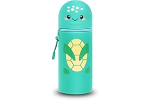 DGTSYAL Trousse Ecole 2 en 1 en Silicone Souple Kawaii, Porte-Plume, Fermeture Eclair en Silicone, Pochette de Stylo, Crayons, Étui pour Fournitures Scolaires de Grande capacité (Tortue)