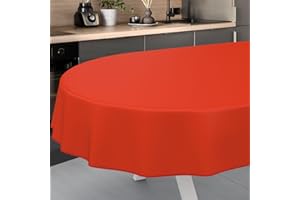 ANRO Nappe en Toile cirée, Lavable, pour Table de Jardin, extérieur, intérieur, Ovale, 220 x 140 cm, avec Ourlet, Rouge