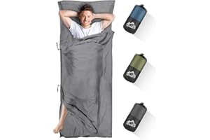 LSTRAGY Sleeping Bag Liner with Pillow Slot,Portable Lightweight Sleeping Bag Liners with Two Way Zippers,220x95cm Travel Sheet for Backpacking, Hostels, Huts Camping Essentials